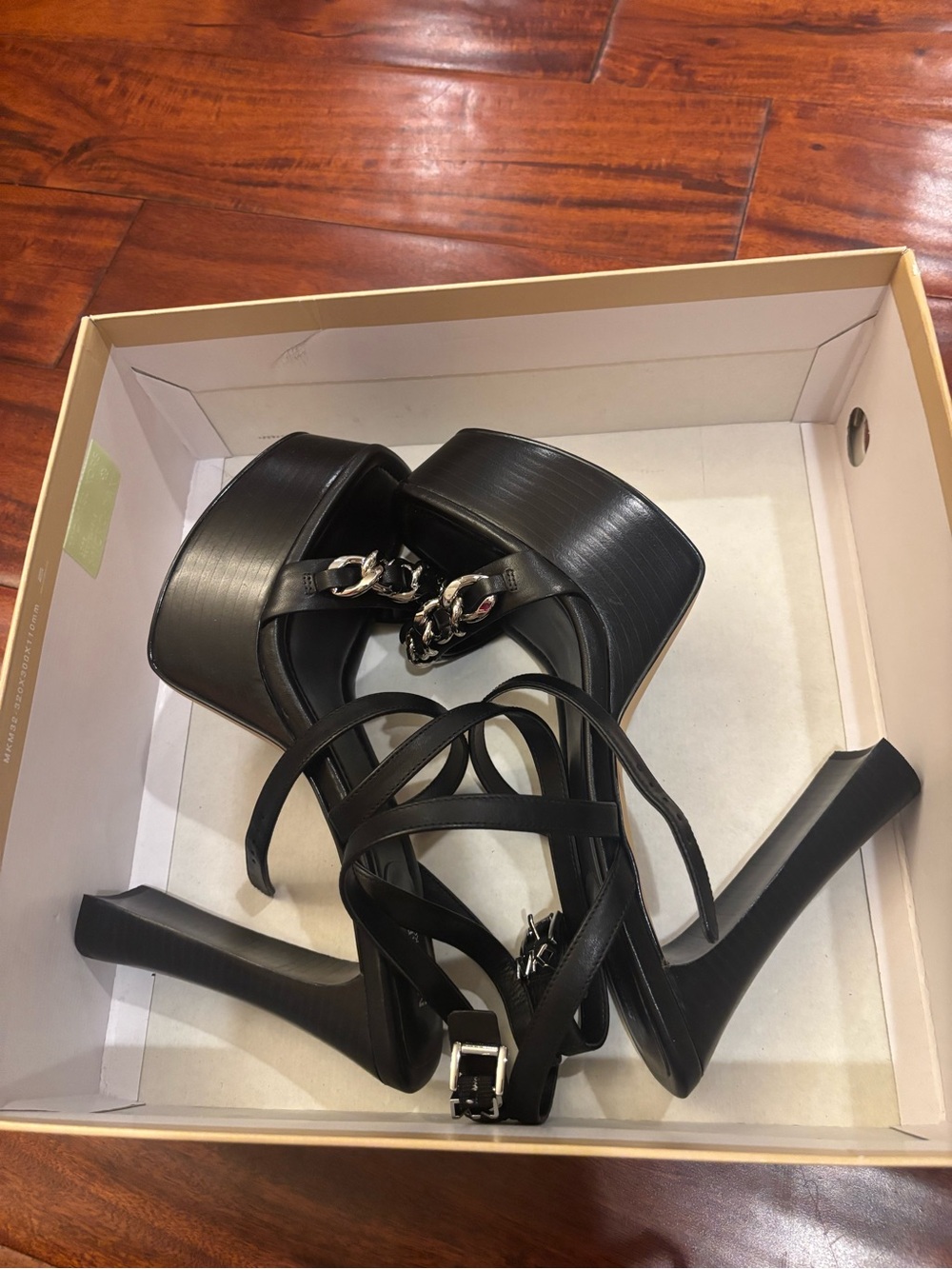 Michael Kors Black Platform Strappy Chain-Heel Sandals